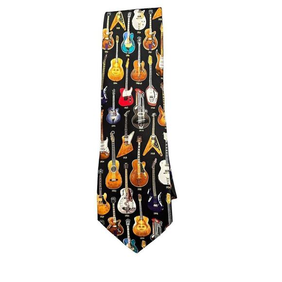 Vintage Museum Artifacts Classic Guitars 1910-1996 Silk Men’s Tie - Picture 2 of 9